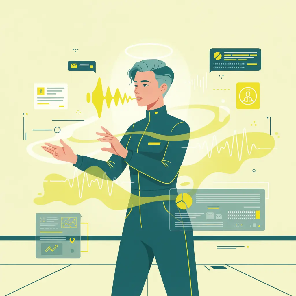 Human using voice recognition software at work